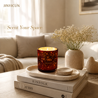 Bougie parfumée LED de Noël 280g en cire de soja et gelée, dans un bocal en verre étoilé, parfum Vin chaud et Freesia, cadeau personnalisé avec étiquette privée