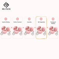 Compact cosmétique vide recyclable rose avec miroir et porte-clés, 53x23mm, capacité 5g, boîtier ABS, insert PP, vente en gros OEM