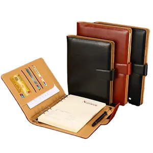 Black and brown PU leather cover business planner organizer book for company logo