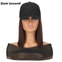 Vente en Gros Casquette Perruque Chapeau Perruque Cheveux Synthétiques Courts Bob Raides Bouclés Casquette de Baseball Noir de Haute Qualité