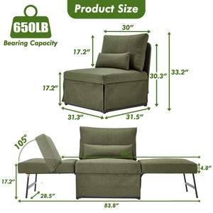 Fauteuil-<span class=keywords><strong>lit</strong></span> 5 en <span class=keywords><strong>1</strong></span> convertible multifonction, canapé-<span class=keywords><strong>lit</strong></span> réglable avec dossier en lin, canapé-<span class=keywords><strong>lit</strong></span> pliable pour appartement - Product Image 2