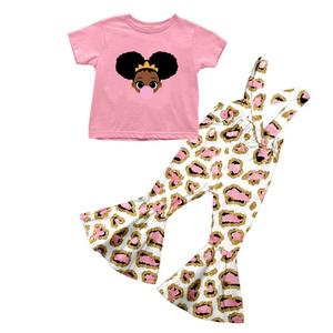 Ensembles de Vêtements pour Enfants en Gros Prêts à Expédier (RTS) - Tenues de Boutique 2 Pièces : Chemise Manches Courtes et Pantalon Patte d'Éléphant à Bretelles pour Bébés Filles - Faible MOQ - Product Image 1