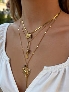 Collana Vintage di Lusso con Ciondolo a Cuore e Croce in Acciaio Inossidabile, Moneta <span class=keywords><strong>Antica</strong></span> e Perline, Gioiello Versatile con Pietre Naturali per Donne - Product Image 3