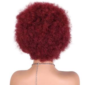 <span class=keywords><strong>Precio</strong></span> al por mayor en pelucas sin pegamento de cabello humano con rizos afro cortos, rizos naturales, hechas a máquina, con flequillo, encaje frontal, 99J, gorra pequeña - Product Image 3