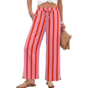 FOXA <b>Womens</b> Wide Leg <b>Beach</b> Pants Elastic Waist Lightweight Flowy Palazzo <b>Trousers</b> With Pockets Mid Rise Casual Wear - Product Image 2