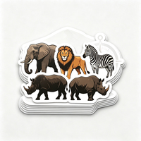Autocollants d'animaux sauvages Haoxuan en vinyle PVC blanc, silhouettes d'éléphant, de lion, de zèbre, de rhinocéros, graphiques brillants, impression détaillée, résistants aux intempéries
