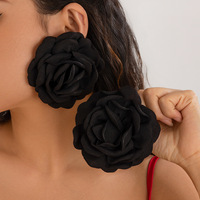 Precio al por mayor tela de flores exageradas pendientes de tuerca exagerados de moda negro Rosa hecho a mano joyería de moda gruesa para mujeres