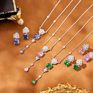 Luofa Fashion Necklace Colorful Rose Necklace Long Tassel Sparkling Zircon Green Pink Blue 925 Silver Adjustable Women's