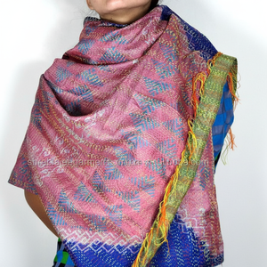 Balajee Vintage señoras multicolor seda Kantha chal bordado algodón gasa verano temporada estola bufanda artículo de punto para adultos - Product Image 1