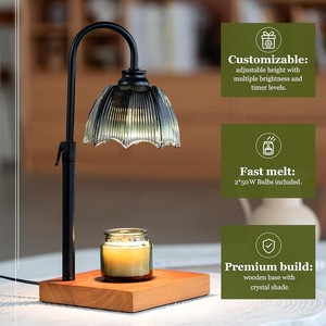 <span class=keywords><strong>Lampe</strong></span> chauffante à bougie de style européen et américain avec minuterie, variateur d'intensité, hauteur réglable, en bois massif carré, pour aromathérapie DIY dans le salon - Product Image 2