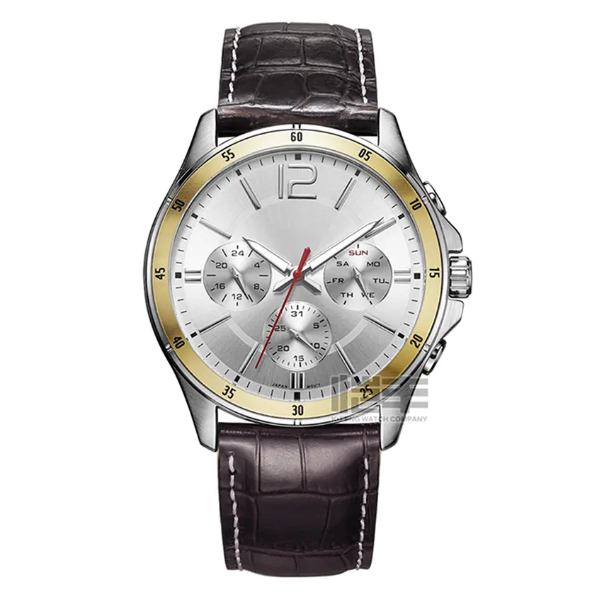 Fashion stainless steel case double calendar 24 hour show men's leisure quartz watches