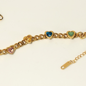 Y2K Trend Multicolor Heart <b>Crystal</b> Cuban Link <b>Bracelet</b> Waterproof Anti-fade Gold Stainless Steel Thick Chain <b>Bracelet</b> - Product Image 4