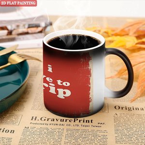 Tasse sensible à la chaleur, noire givrée, 11 oz, en céramique, vierge pour sublimation - Product Image 5