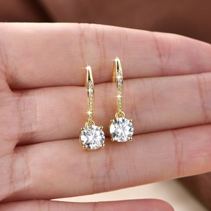 <b>Earrings</b> Jewelry Women Wholesale Bulk Eco-friendly Copper <b>Gold</b> Plated Round Cut 1CT VVS GRA Moissanite Fashion <b>Dangle</b> <b>Earrings</b> - Product Image 4