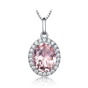 Oval Forma Gemstone Colar Presente Aço Inoxidável Cubic Zircon Colar Colar Pingente De Diamante Rosa