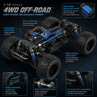Camion de course RC électrique 4x4 à moteur brushless à l'échelle 1:16, 70 km/h, véhicule tout-terrain entièrement proportionnel, avec chargeur inclus, boîte cadeau