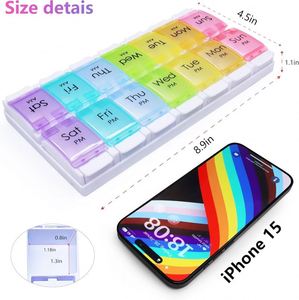 MOLN <span class=keywords><strong>HYMY</strong></span> Organizador de Pastillas de Plástico Grande con Botón de Apertura Fácil, 7 Días, 14 Compartimentos para Suplementos, Vitaminas y Medicamentos de Doble Dosis AM/PM - Product Image 6