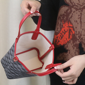 Bolso Tote Mini Personalizado con Estampado Geométrico Vintage para Mujer, Bolso de Mano con Ribete de Cuero Rojo - Product Image 6