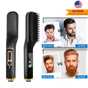 Men's Grooming Beard Straightener Brush 3 In 1 Curler Mini Men Beard Care Short Hair Straightener Comb