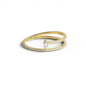 Minimalist 18K Gold Plated Marquise <b>Diamond</b> <b>Ring</b> Split Shank Round <b>Diamond</b> <b>Ring</b> Band Open Wrap Wave Band Pavé Eternity <b>Ring</b> - Product Image 1