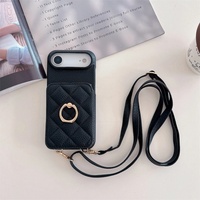 Étui Portefeuille en Cuir de Luxe avec Bandoulière et Anneau de Suspension pour iPhone 17 16 Pro Max 16 15 Plus 14 13 12