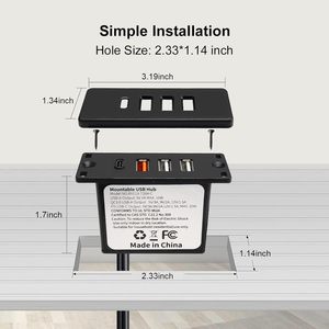 Prise concentrateur <span class=keywords><strong>USB</strong></span> C 4 ports <span class=keywords><strong>USB</strong></span> 20W Prise de charge rapide Table de bureau de lit encastrée Prise d'alimentation montée sur canapé Tension nominale 125V - Product Image 3