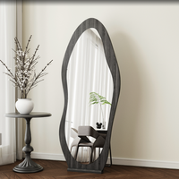 Miroir pleine longueur vintage avec cadre en bois, forme asymétrique, autoportant ou mural, pour chambre à coucher, décoration intérieure, service d'échantillons