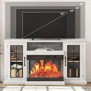 Soporte de TV con <span class=keywords><strong>Chimenea</strong></span> de Vidrio de 3 Lados de 59 Pulgadas para Televisores de hasta 65 Pulgadas, Centro de Entretenimiento con <span class=keywords><strong>Chimenea</strong></span> y Almacenamiento con Puertas Cerradas - Product Image 3