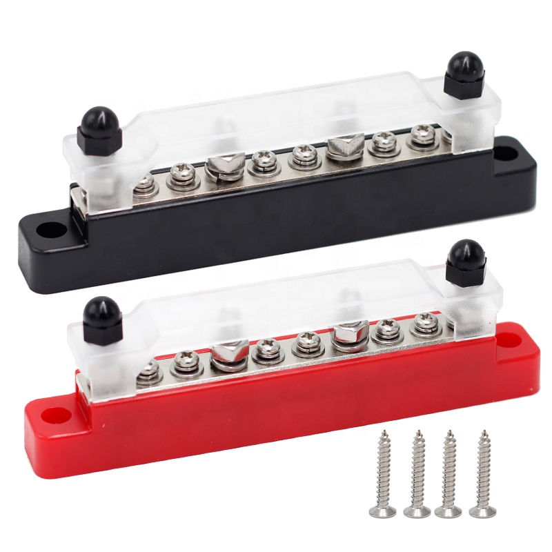 Weewooday 12V 150A Bus Bar With Cover Mini Power Distribution Terminal Block With 10-Gang Bus Bar 6 Pieces M4 Screws 2 Pieces M6 Studs For Caravan Car Boat Marine Max 48V 150A