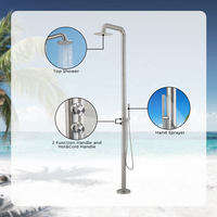 Système de douche extérieure autoportant en acier inoxydable 316/304, double poignée chaud/froid, qualité marine pour piscine, hôtel, plage, jardin, finition brossée