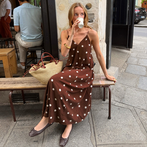 Y2K Polka Dot Backless Maxi <b>Dress</b> Women Summer V Neck Loose Fit Sexy Vacation Beach <b>Dress</b> <b>Romantic</b> Style Wholesale - Product Image 4
