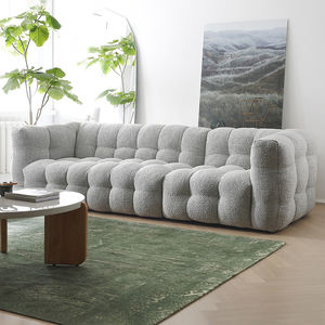 طقم أريكة قطاعية من القماش الفرنسي، تصميم عصري بسيط من الصوف الناعم، أريكة مودولار لغرفة المعيشة بذراع مستقيم محشوة بالإسفنج - Product Image 5