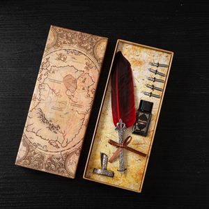 New Style Dipping Feather Pen Student Stationery Fountain Pen Gift <b>Set</b> Customized Logo Feather Fountain Metal Absorb Ink Pen - Product Image 5