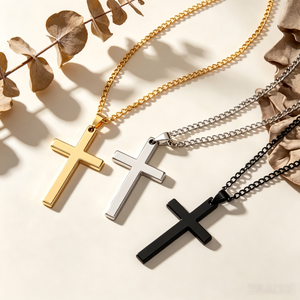 Collar con Colgante de Cruz de Acero Inoxidable, Joyería Religiosa Simple Personalizada, Pulido Espejo, Resistente al Agua, Sin Decoloración, para Hombres y Mujeres - Product Image 2