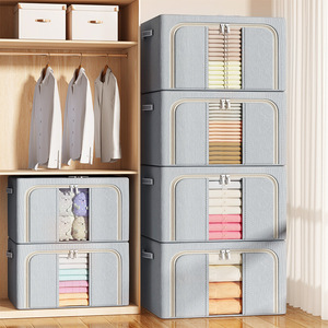 Caja organizadora rectangular <span class=keywords><strong>de</strong></span> ventana transparente <span class=keywords><strong>de</strong></span> gran capacidad con mango <span class=keywords><strong>de</strong></span> plástico reforzado bolsa <span class=keywords><strong>de</strong></span> almacenamiento <span class=keywords><strong>de</strong></span> ropa plegable para el hogar - Product Image 4