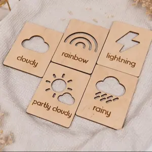 10套木卡，以你身边的天气为主题的木制英语学习卡，给孩子的益智玩具和礼物