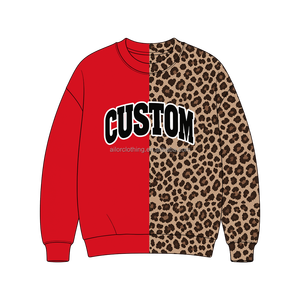 Fabricant de sweat-shirts personnalisés pour enfants, sweat-shirt à manches longues à col rond, mi-solide et mi-léopard, pour filles - Product Image 2