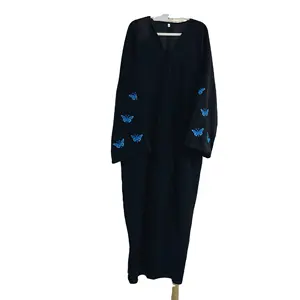 Bicomfort 2024 baru Lebaran kardigan kupu-kupu bordir Abaya Femmes jubah Musulmane sederhana Abaya wanita gaun pakaian Islam