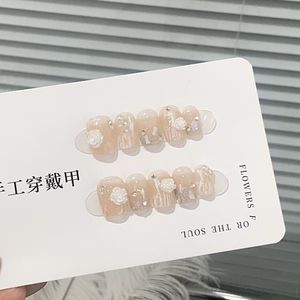 <span class=keywords><strong>Faux</strong></span> ongles en acrylique artificiels faits à la main, 10 pièces, ongles ovales roses avec strass, longue durée - Product Image 6