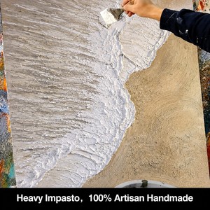 Grande Dipinto su <span class=keywords><strong>Tela</strong></span> Orizzontale Minimalista con Onde Marine Astratte, Arte Murale Testurizzata Fatta a Mano <span class=keywords><strong>per</strong></span> <span class=keywords><strong>Soggiorno</strong></span> - Product Image 3