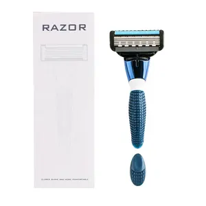 Men's Five Blades System Razor with Trimmer Premium Metal Handle with Rubber luxury system razor set