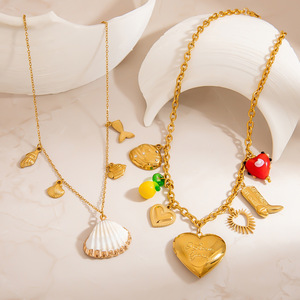 Collar con colgante de corazón de acero inoxidable, chapado en oro de 18 quilates, serie Ocean, cadena de clavícula con conchas marinas, para mujer, regalo. - Product Image 4