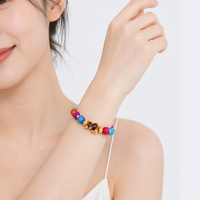 Bracelet en perles en forme d'ours mignonnes de couleur pierre naturelle avec cordon élastique en acier inoxydable, cadeau d'anniversaire DIY pour fille