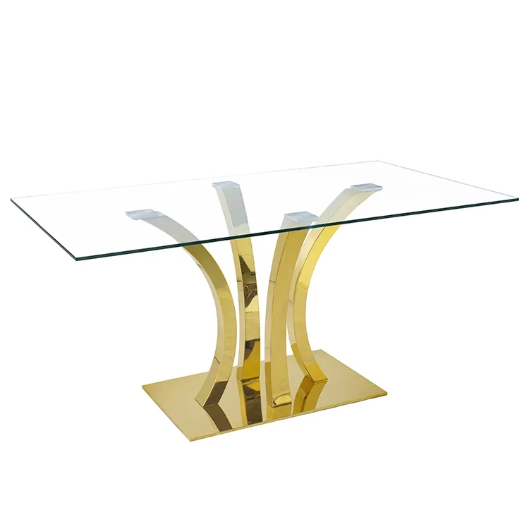Yemek odası mobilyası aynalı altın paslanmaz çelik taban büyük sehpa modern dikdörtgen temperli cam üst sehpa