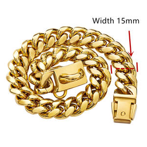 <span class=keywords><strong>Collar</strong></span> de perro de cadena de eslabones cubanos de Oro Grande de lujo elegante de liberación rápida de acero inoxidable 316L con logotipo personalizado de 32mm 15mm - Product Image 5