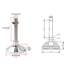 Pies de nivelación giratorios de alta resistencia, pie nivelador de pierna ajustable M12 con base de diámetro de 60mm, acero al carbono chapado en cromo y zinc, buen precio