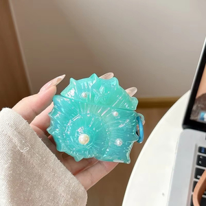 Étui pour écouteurs <span class=keywords><strong>AirPods</strong></span> 4 3 2 1 Pro Pro2, <span class=keywords><strong>coque</strong></span> en silicone 3D en forme de coquille de perle, boîte de protection pour écouteurs avec pendentif - Product Image 5