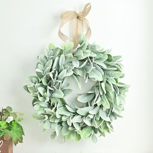 Custom Cross-border Flocking Rabbit Ear Leaf Simulation Rattan Circle Green Plant Bohemian Style Durable 40cm <b>Wreath</b> <b>Decoration</b> - Product Image 3