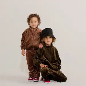 Vêtements d'automne pour enfant, ensemble deux pièces, costume de Jogging en velours, fermeture éclair, pantalon de survêtement, ensemble assorti, Slim Fit