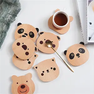 Wooden Cartoon Pad For Mug With Cat For Dinner Home Decoration Gift Bear Wooden Mat